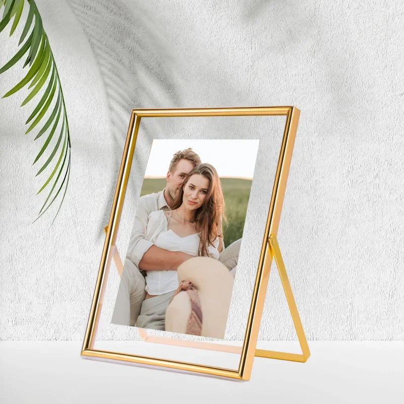 Simple Transparent Metal Photo Frame Dried Flower Display A4 Desktop Glass 4x6 Inches - Rustic Photo Holder for Tabletop