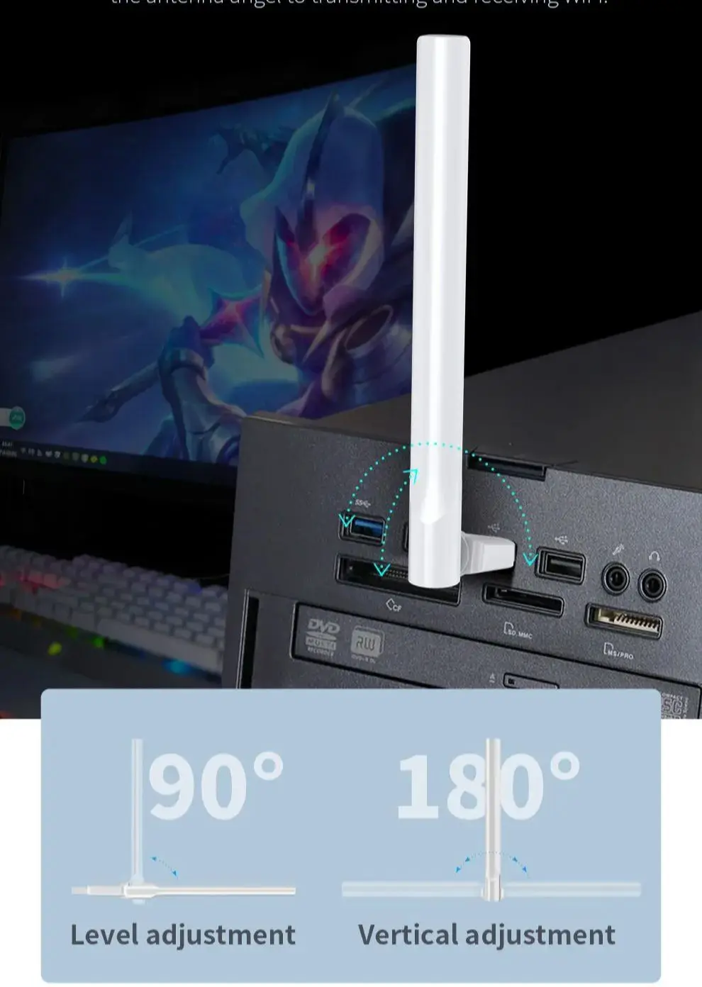 Comfast Adattatore Wifi USB 300Mbps 2.4GHz MT7603 Scheda di rete Wi Fi wireless Antenna 3dbi ad alto guadagno Ricevitore wifi bianco per PC