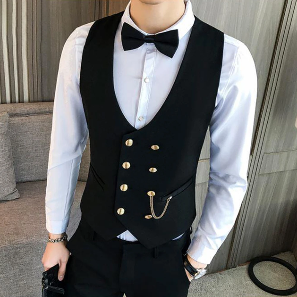 Mens Vest Adjustable Waist Slim Fit Casual Suit Vest Court Fashion Youth Trend Daily Sleeveless Shirt Men'S Clothing 2025 New