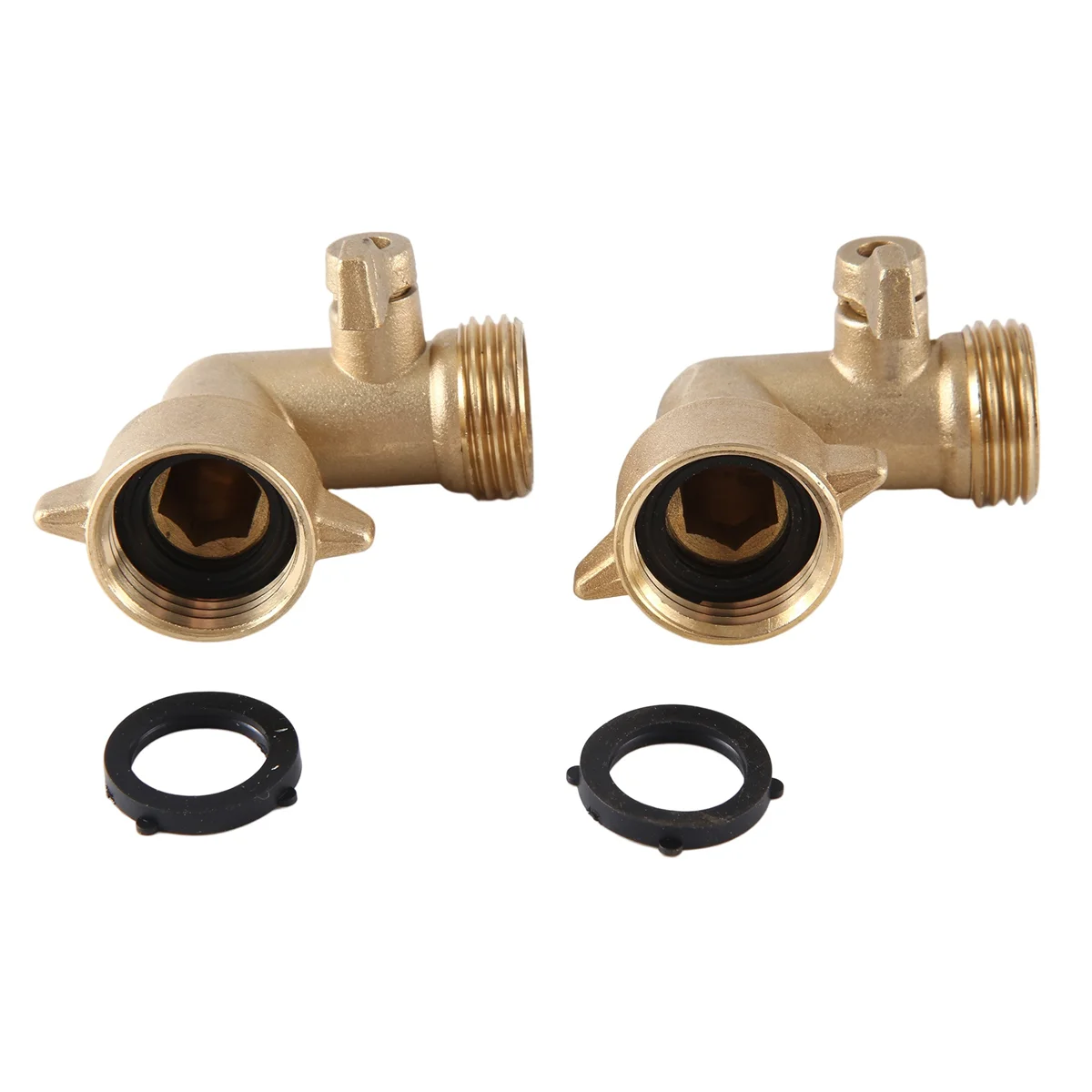 

2Pcs 90 Degree Garden Hose Elbow with Shut Off Valve-3/4In Hose Adapter with 2 O-Rings Solid Brass Garden Hose Connector