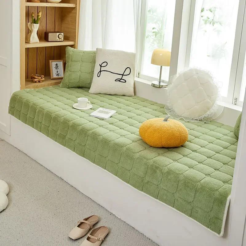 Fashionable Simple Rabbit Fur Velvet Window Seat Pad 2024 New Four Seasons Universal Thick Anti slip Balconies Tatami Cushions 4