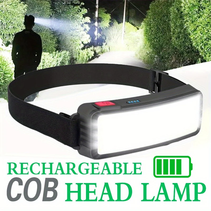 Powerful COB LED Headlamp Type-c Rechargeable Head Flashlight Built-in Battery Outdoor Fishing Camping Lantern Waterproof Torch