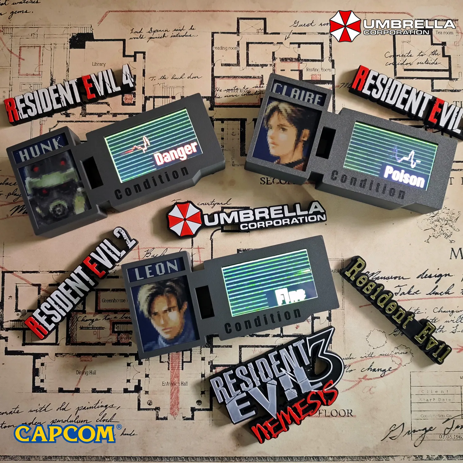 capcom-resident-evil-2-leon-ada-wong-health-status-bar-display-model-desk-decor-umbrella-corporation-for-game-collectors