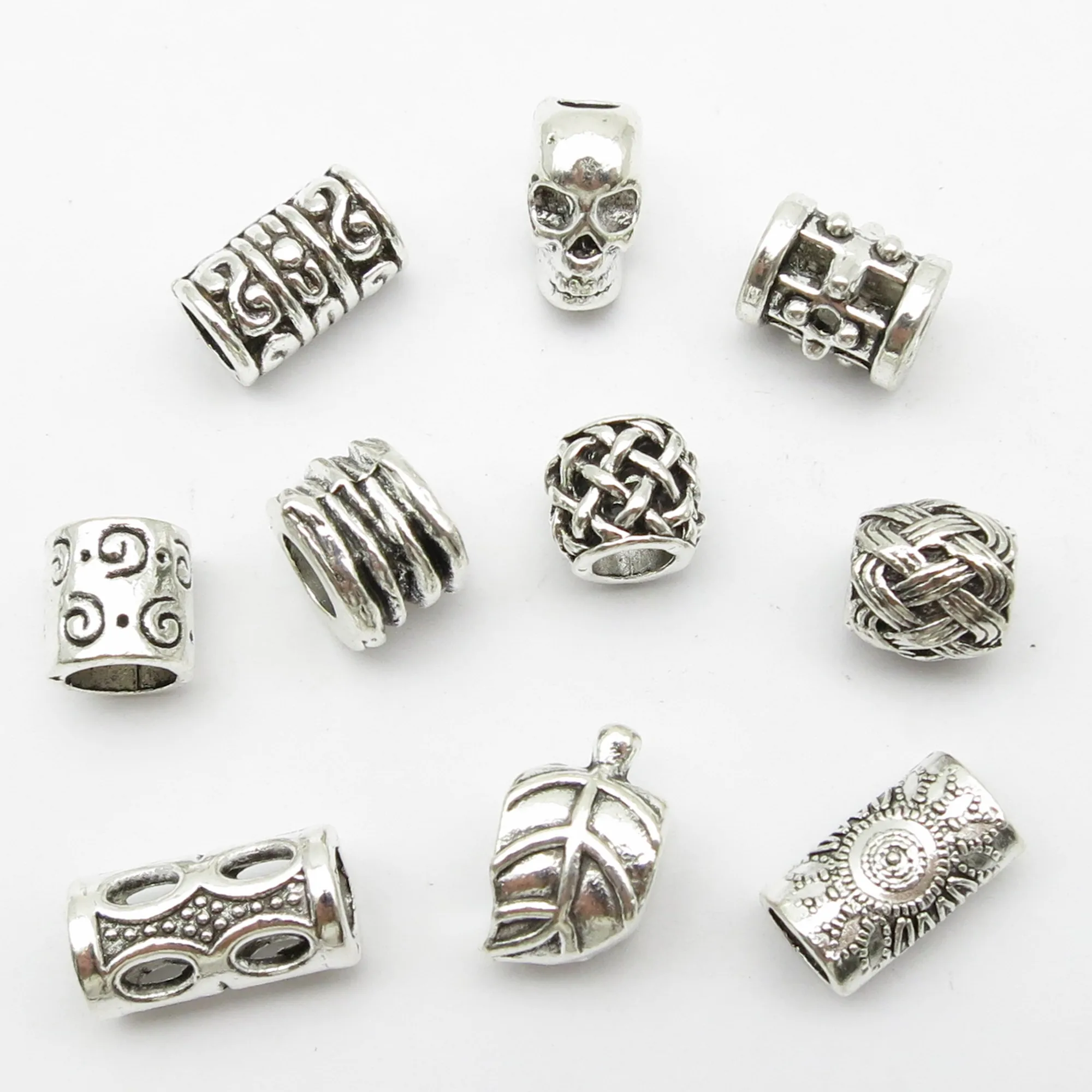 

10Pcs/Pack Skull/Leaf DIY beads Hair braid Dreadlock beard Beads Spacer Beads For Hair Jewelry Making Supplies Accessories ﻿