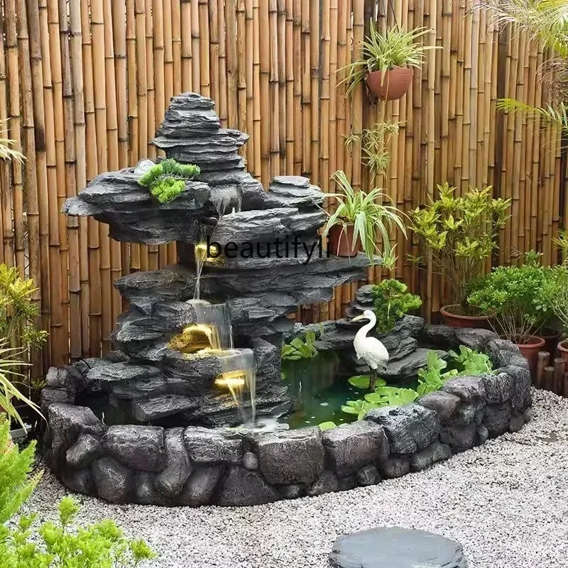 

V Rockery water fountain garden courtyard floor-to-ceiling fish pond ornament outdoor balcony hotel water circulation landscape