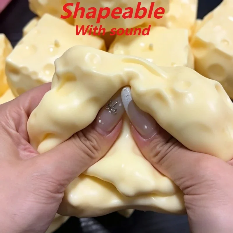 Knuspriger Käse-Würfel Stressball Großer Formbarer Käse-Quetschball Nicht-Springender Fidget-Spielzeug ASMR Sensorisches Anti-Stress Festival-Geschenk – Detail 7
