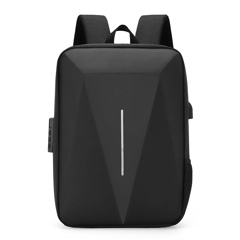 Bolsa de carcasa dura de PC negra para hombres, mochila de negocios ligera impermeable para viajes de ocio, bolsa de computadora con bloqueo