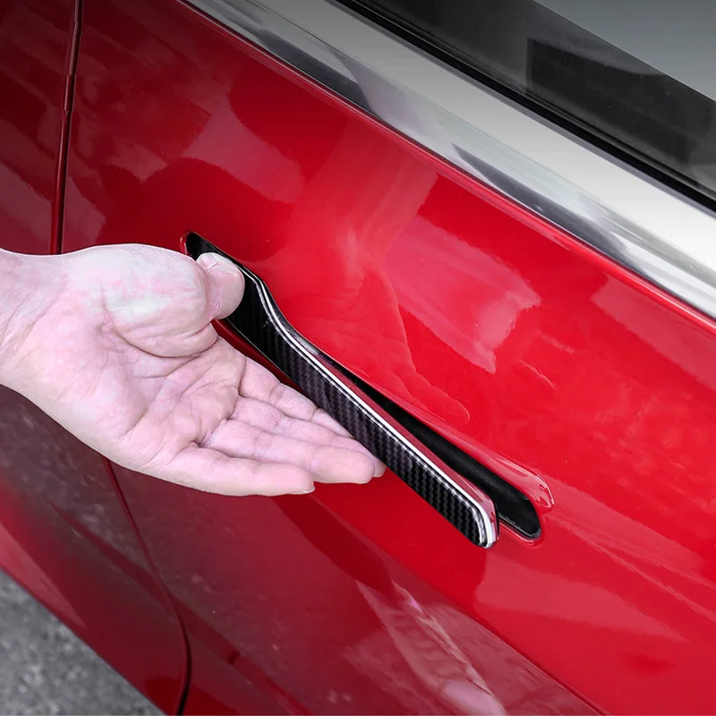 4PCS Set Car Door Handle Cover Protective Film, Carbon Fiber Wrap for Tesla Model Y Juniper 2025 & Model 3 Highland, Scratch Res