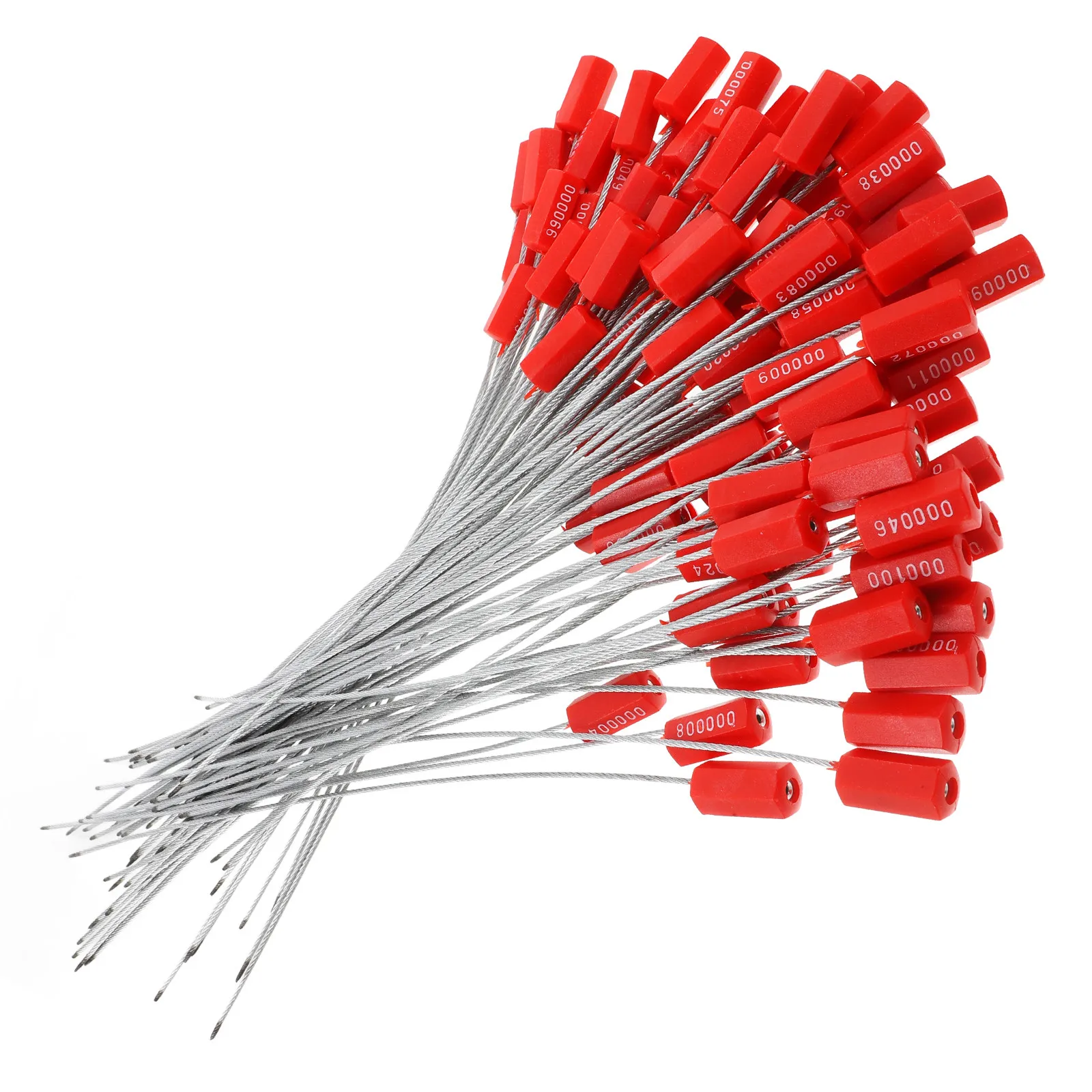 100Pcs Numbered Steel Cable Seals Red Anti-Tamper Security Tags Self-Locking Adjustable Cable Length for Cargo Shipping Trailers