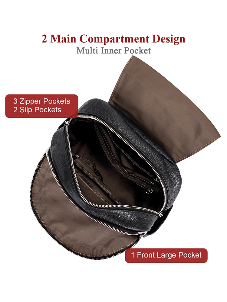 DOLEESUNE – sac à dos en cuir de vache véritable pour femmes, sac à épaule tendance Convertible, sac de jour multi-poches pour université