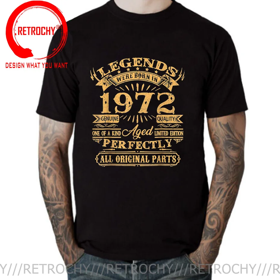 T-Shirt Vintage Gold Limited Edition ATIONS End Were Born In 1972, 50 Years Old 50th Birthday, Black Tees, Made in 1972