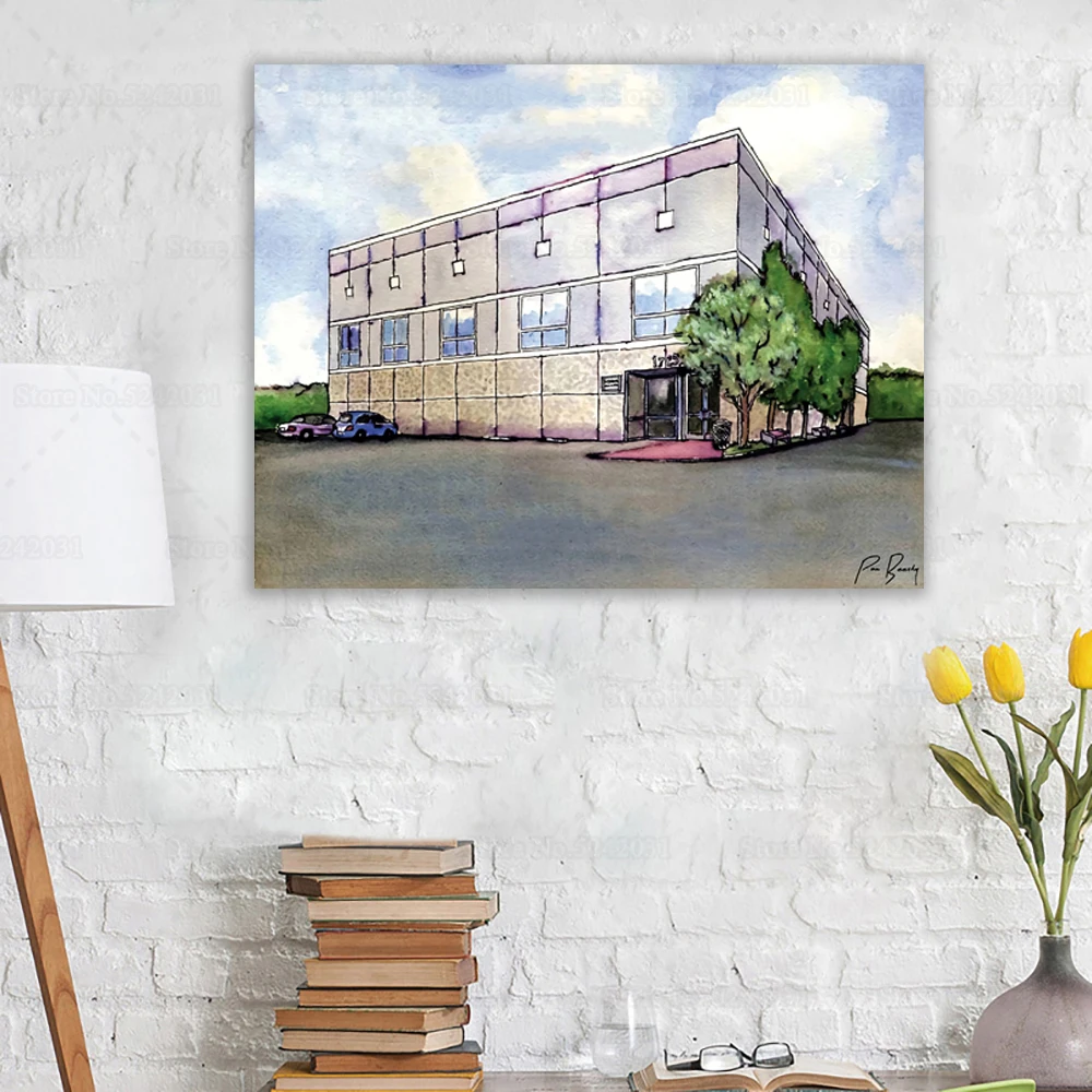 Pintura en lienzo de la Oficina de Pam's acuarela Dunder Mifflin, Impresión de edificios, arte de pared, decoración