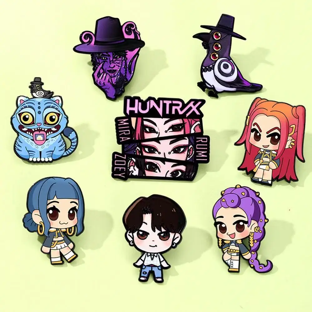 مجموعة دبابيس المينا KPop Demon Hunters، 8 قطع شارات بروش كرتونية من Rumi Mira Zoey Jinu لسترة الظهر، هدية عيد الميلاد