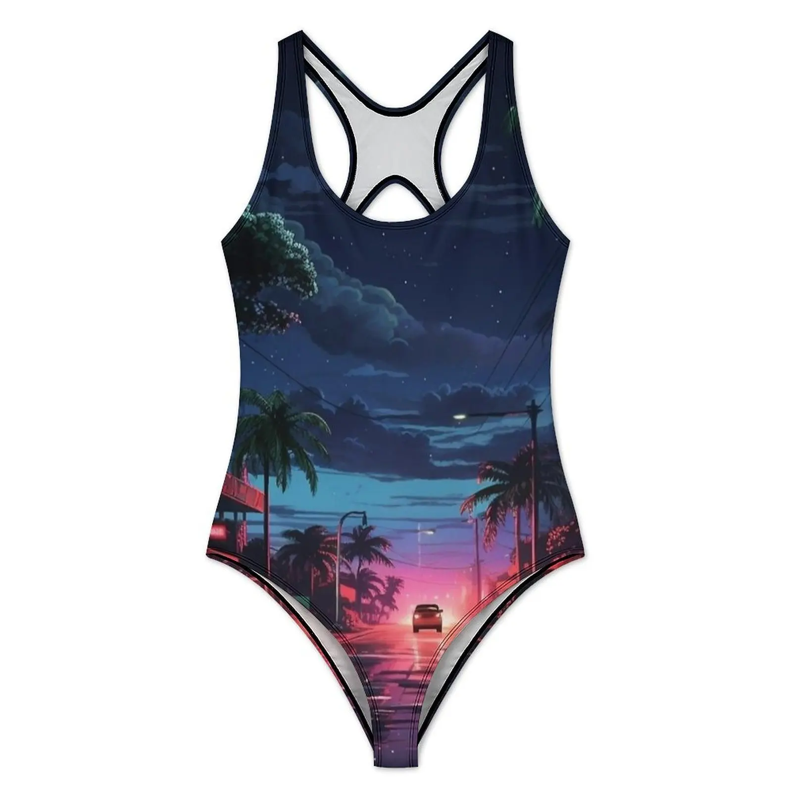 Retro Miami Blvd Print Swimsuit Sexy  One Piece Swimwear Push Up Swimsuits Fashion Holiday Swim Monokini