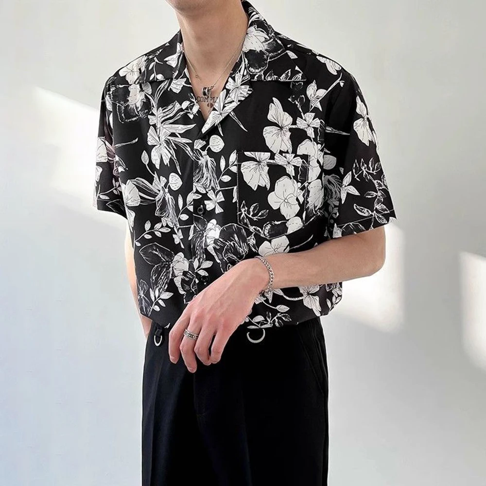 

Men's Printed Short-Sleeved Shirt American Retro Fashion Trend Casual Loose Breathable Seaside Vacation Niche Summer Men's Tops