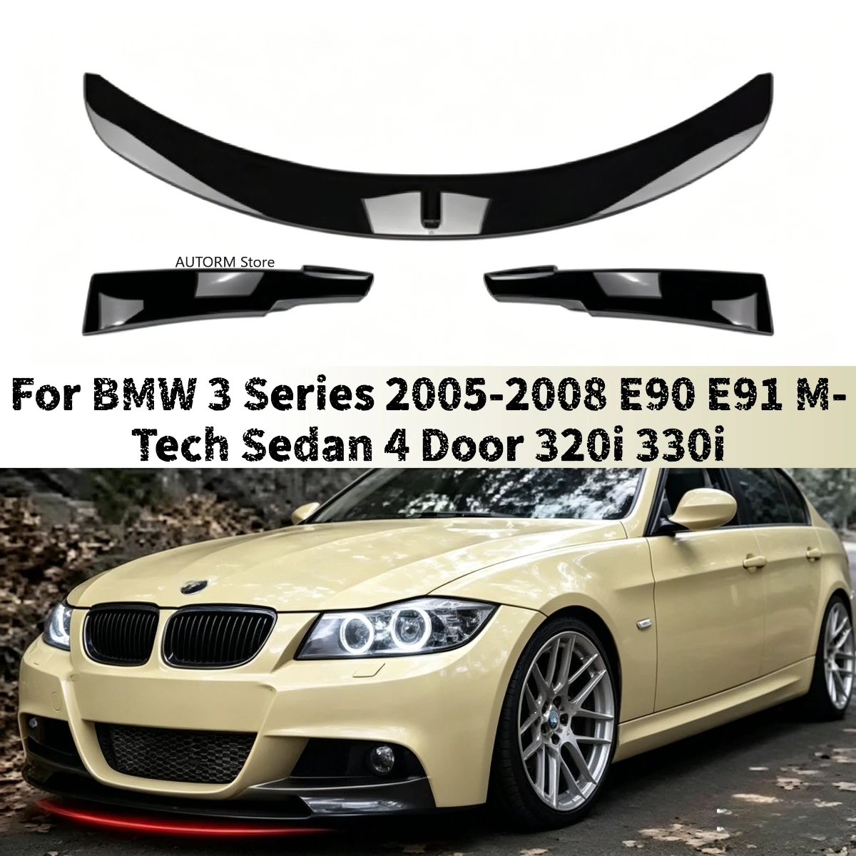 

For BMW 3 Series 05-08 E90 E91 M-Tech Sedan 4 Door 320i 330i Front Bumper Lip Chin Spoiler Cover Body Kit Exterior Tuning Parts