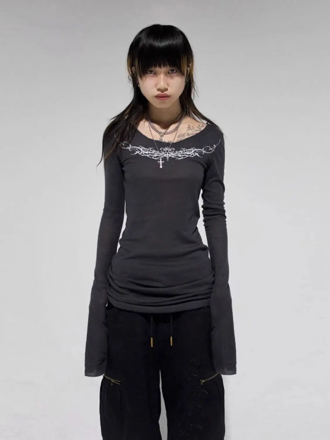 Deeptown Japanese 2000s Style T Shirts Women Harajuku Goth Grunge Fashion Y2k Gothic Long Sleeve Tees Female Spring Summer