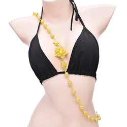 120Cm Golden Silvery Hollow Ball Beaded Flower Shoulder Chain Body Jewelry Indian Dubai Arabic Ethnic Bride Wedding Accessories