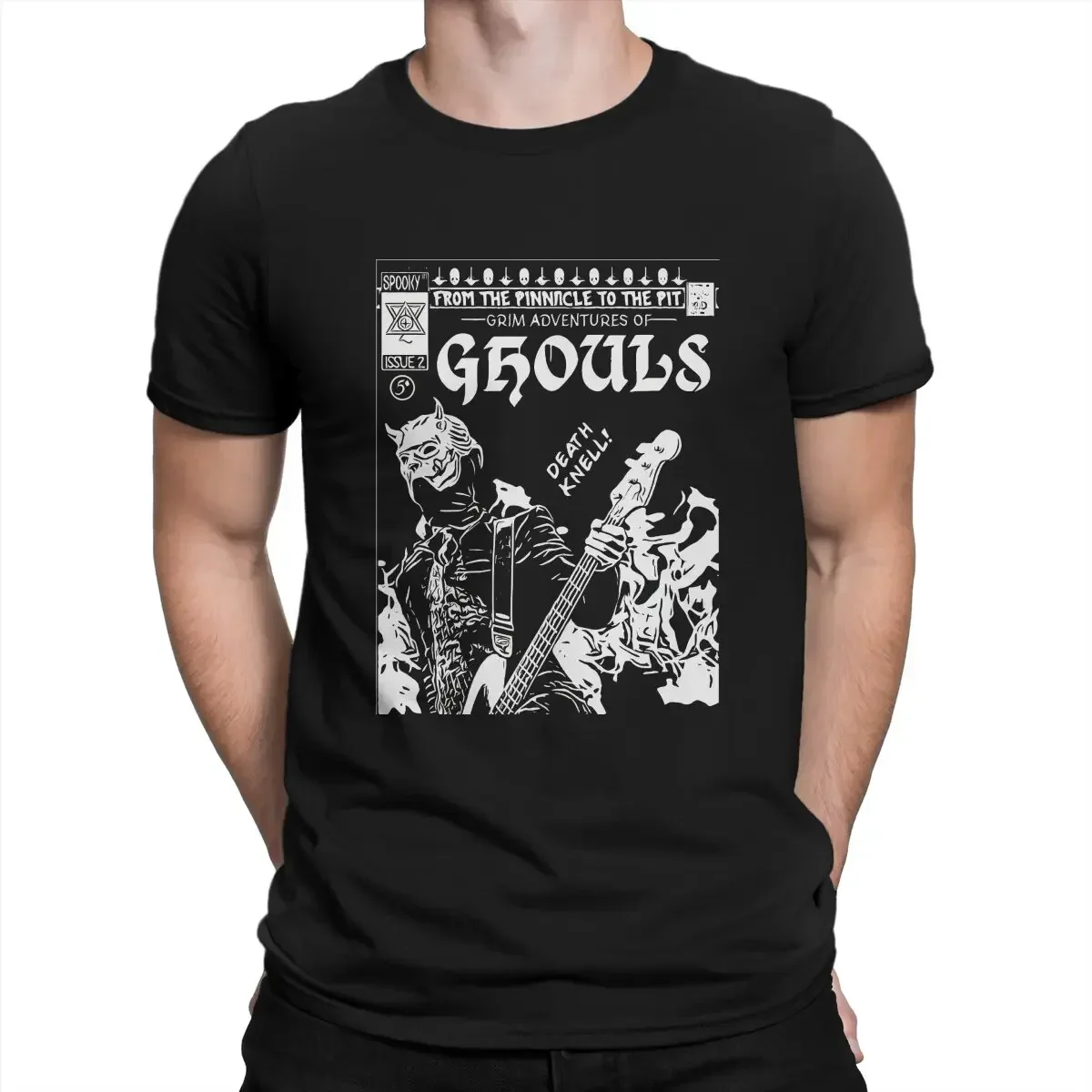 Short Sleeve Ghost Band T Shirts Men T-Shirt NAMELESS GHOUL INSPIRED COMIC COVER DESIGN Black Ink Vintage Cotton Tee Shirt 2024