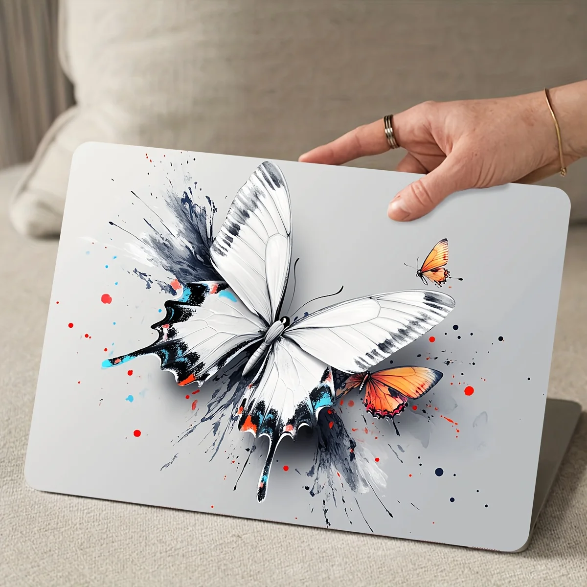2-Piece vinyl laptop case with vibrant butterfly art design - scratch-resistant, easy to attach and durable for laptop use