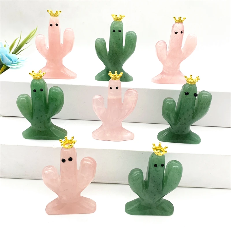 

1pcs Natural Rose Quartz Green Aventurine Cactus Raw Stone Hand-carved Crystal Handicraft Home Furnishing Decorations