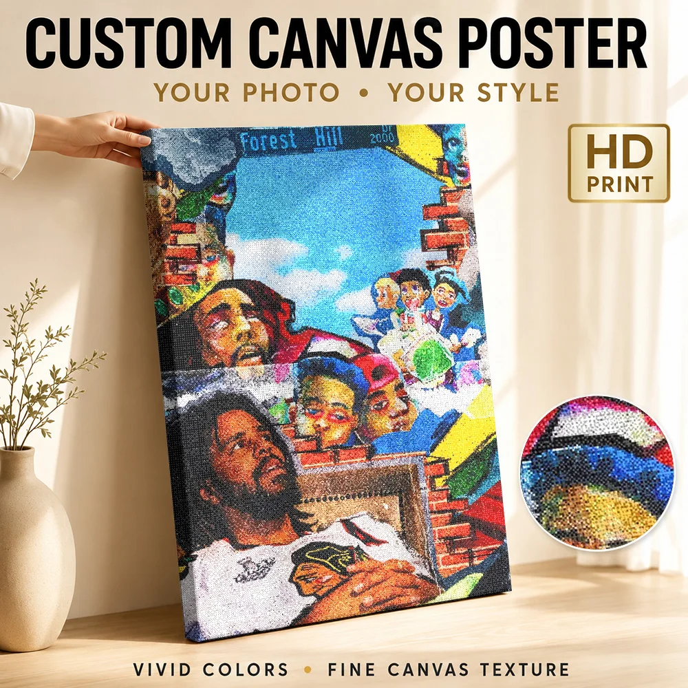 J Cole 2014 Forest Hills Drive Canvas Print Personalized Photo Modern Graphic Composition Wall Art For Home Listening Lounge