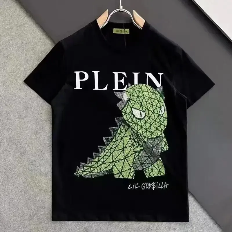 Alex Plein Monster Rhinestones Crystal Streetwear Men\'s Clothing Fashion Unisex 2024 Summer Crew Neck Shortsleeve Tshirt Quality