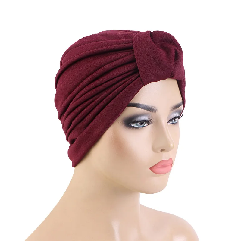 New Women Knot Ruffle Turban Headbands Cap Forehead Loop Head Wrap African Headtie Headscarf Hat Muslim Hats Turbante Mujer