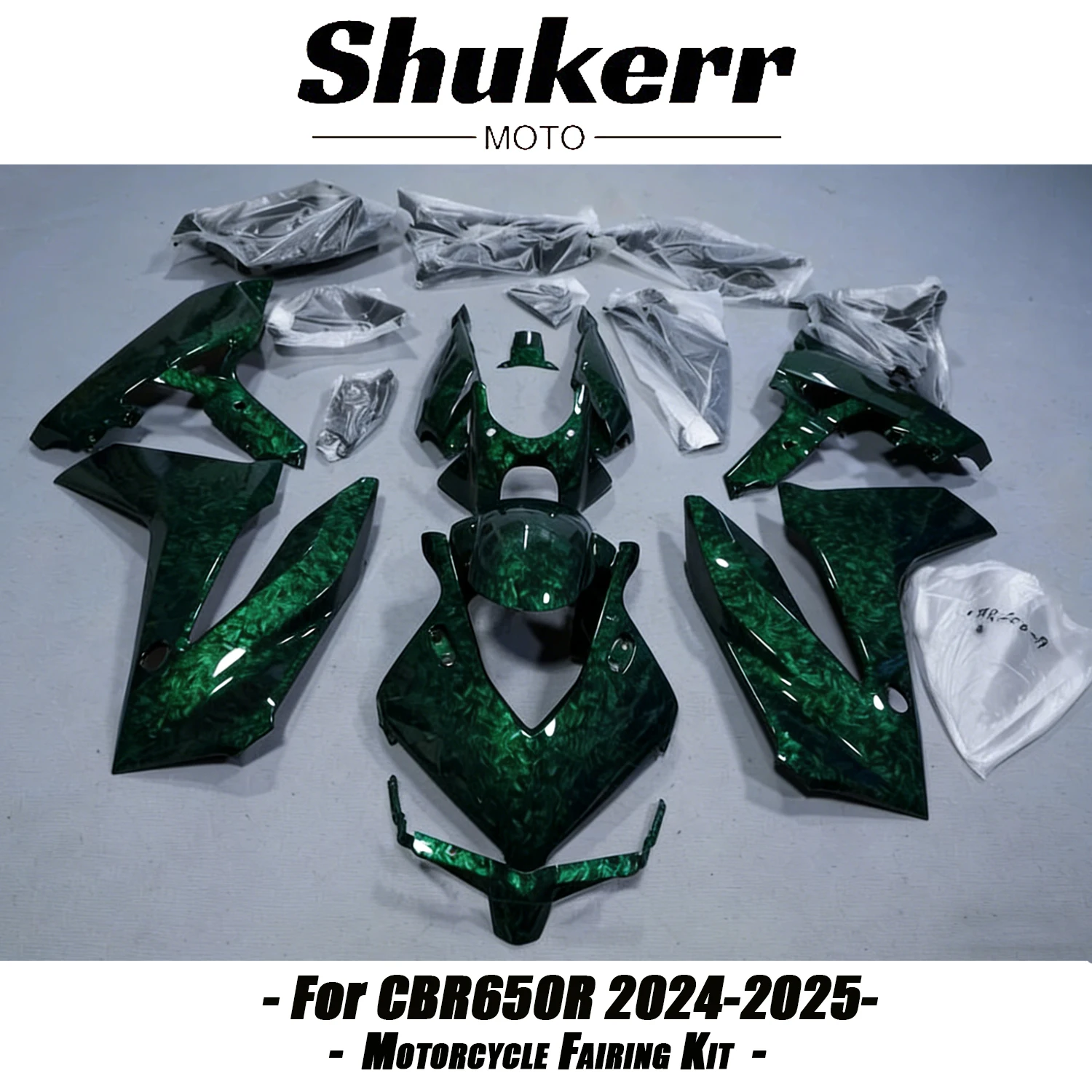 Kit Carene Moto in Fibra di Carbonio Forgiata Verde, Pannelli Carrozzeria Stampati a Iniezione, Compatibile con Honda CBR650R 2024-2025