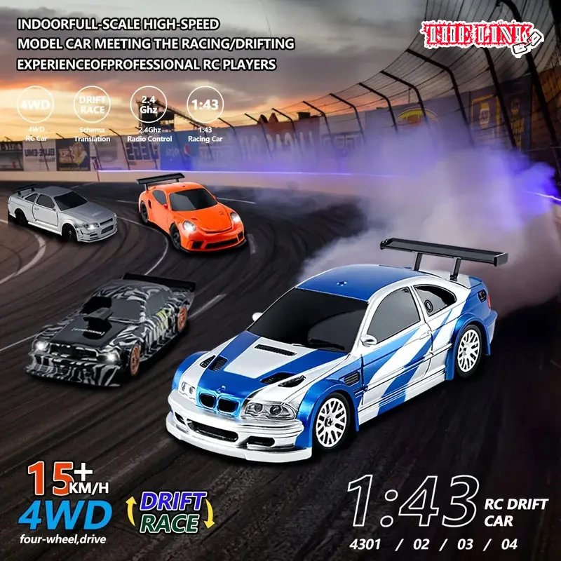 Thelink 2.4G RC Drift Car 15km/h 1/43 4WD Remote Control Car High Speed Four Wheel Drive Radio Controlled Racing Cars Model Boys