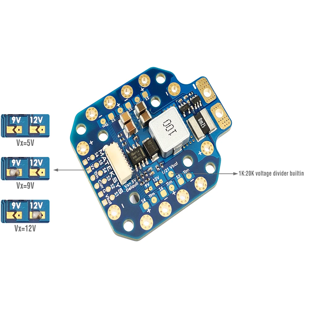 MATEK PDB-HEX 12S Supports 6 ~ 60V DC Input 5A Controller W/ 5V/9V/12V Outputs High Precision Current Sense for FPV Racing Drone