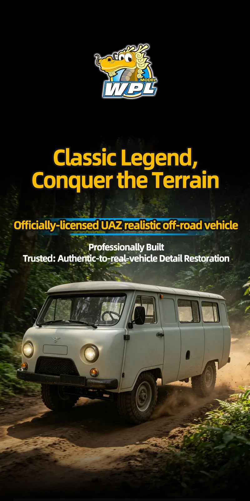 WPL C104 1:12 4WD Off‑Road Van Truck RC Car Four‑Wheel Drive UAZ‑452 Simulated RC Model Vehicle Electric Toy Car for Boys Adults