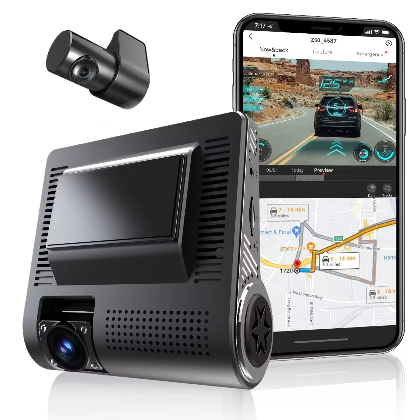 3-Kanal-Dash-Cam vorne und innen mit WLAN-GPS-Auto-Rückfahr kamera Nachtsicht wdr 3,12 Zoll ips 3-Objektiv 4k Dash-Cam