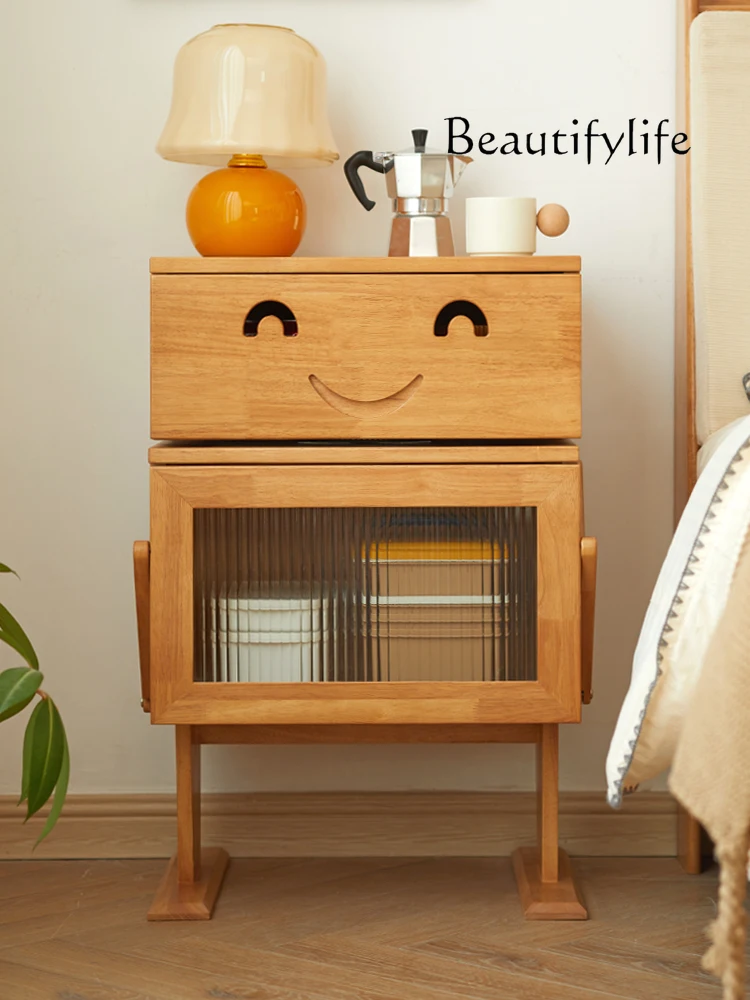 Solid Wood Side Cabinet Robot Shape Sofa Side Table Small Cabinet Living Room Locker Bedroom Bedside Table