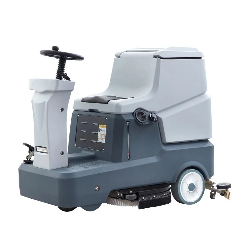 Automatic Industrial Floor Cleaning Machine Ride-On Floor Scrubber Dryer Driving Type Anti-Roll Braking Sloped Warehouse