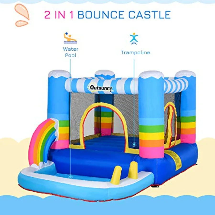 Maison gonflable de rebond pour enfants, château de saut 2 en 1 pour fête intérieure et extérieure avec Trampoline, piscine, sac de transport et souffleur d'air