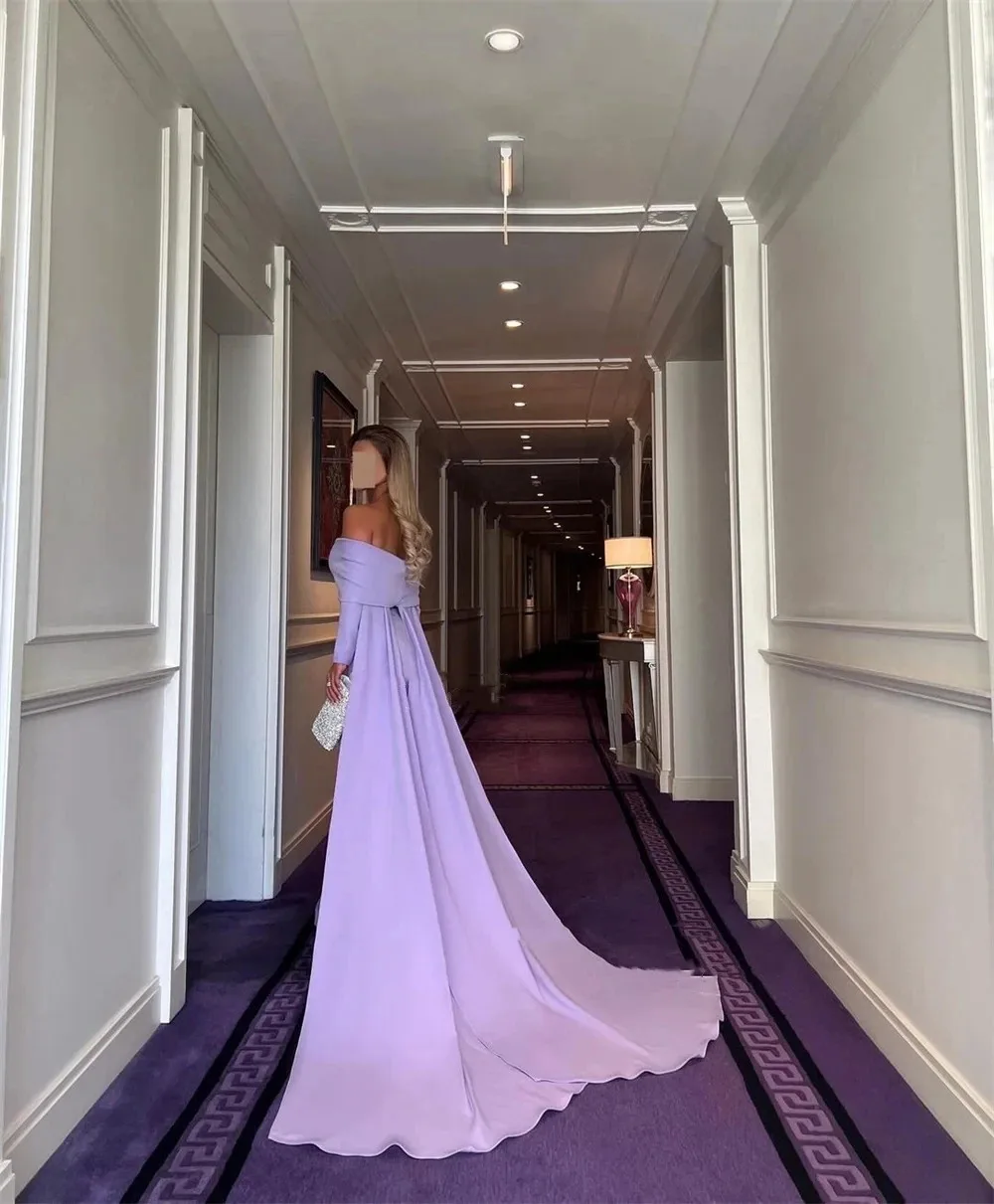 Lavender Mermaid Evening Dresses Boat Neck Cape Formal Party Gowns Long Sleeves Prom Dress Custom Made For Women