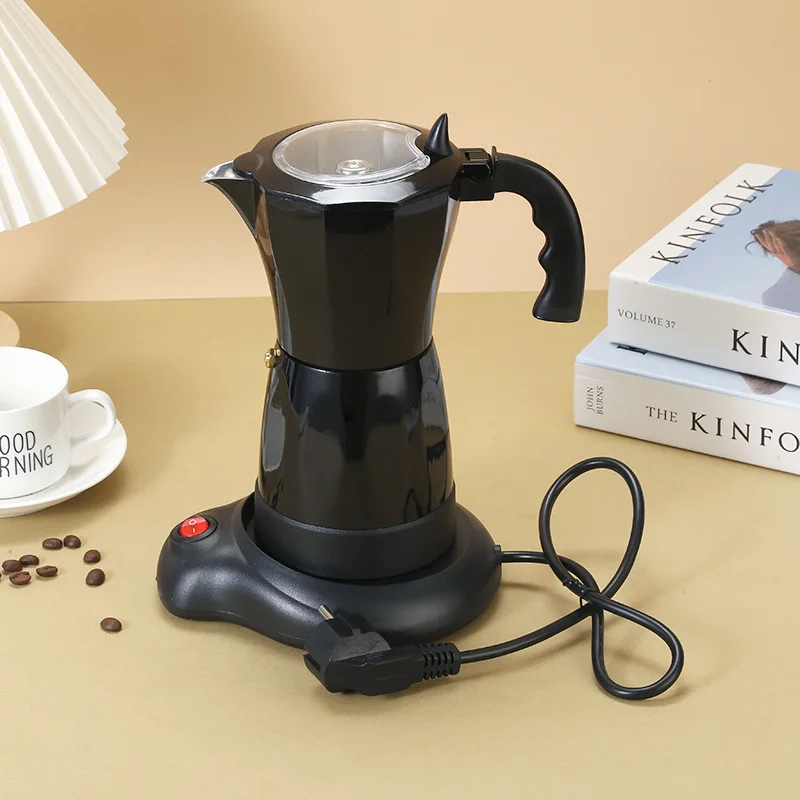 

220V Electric Coffee Maker Portable Aluminum Mocha Pot Fast Electric Italian Coffee Maker Percolator for Home Black 300ml/6 Cups
