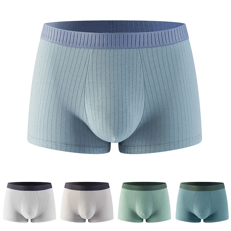 L-4XL Men\'s Solid Color Cotton Briefs Boxer Shorts Underpants Breathable Underwear