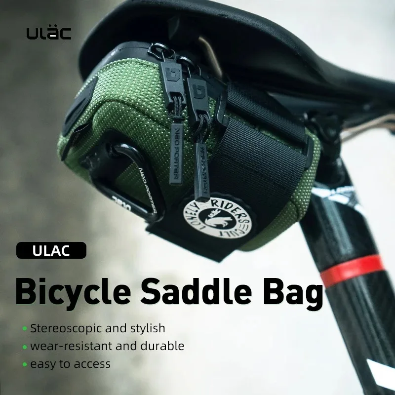 ULAC Durable Nylon MTB Saddle Rail Bag 0.5L Waterproof Bicycle Seatpost Bagpack Quick Release Buckle Road Bike Rear Pouch