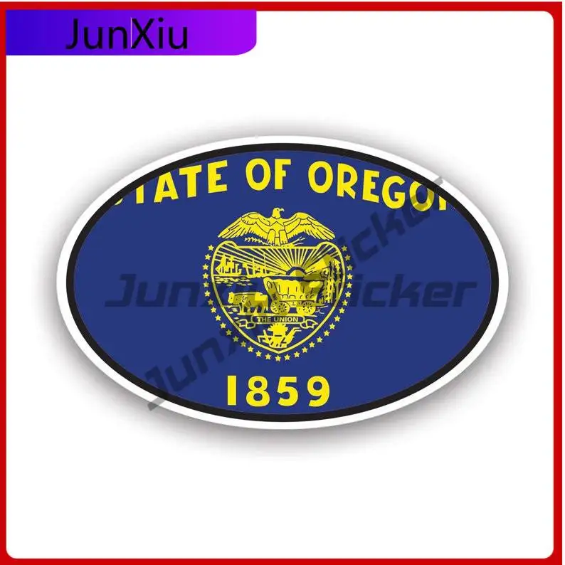 

Oregon Flag Oval Sticker Uv Protected V4 Or Euro Car Sticker Vinyl Decal Waterproof Durable For Car Window Laptop Bumper Gift