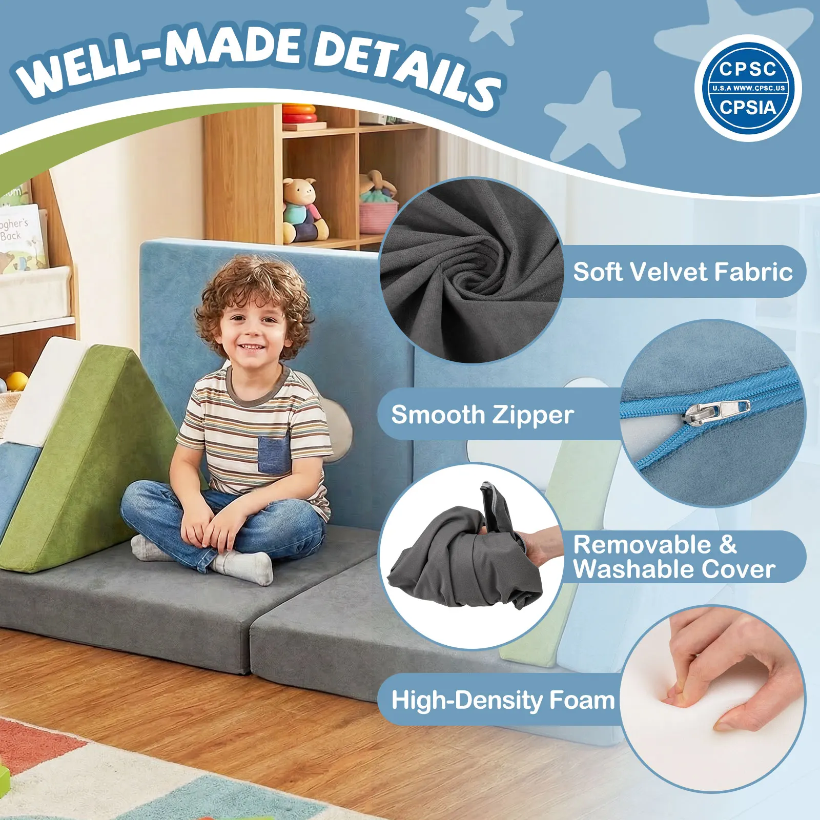12 PCS Modular Kids Play Couch, Snow Mountain Theme Toddler Foam Building Fort image 4
