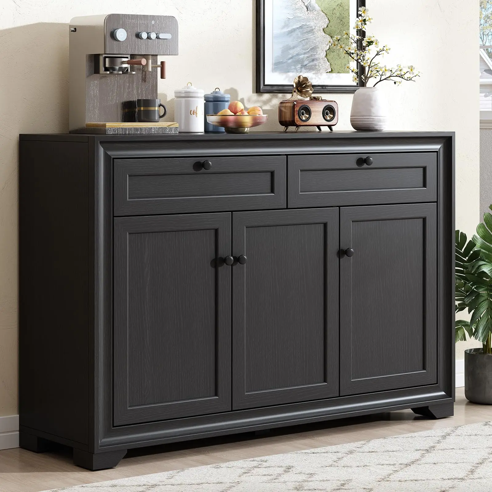 48 Inches Sideboard Buffet Cabinet with Storage, Black