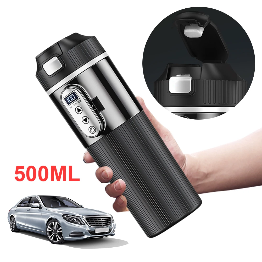 12V/24V Stainless Steel Thermos Cup Car Heating Cup LCD Display Water Warmer Bottle Smart Temperature Control Electric Kettle