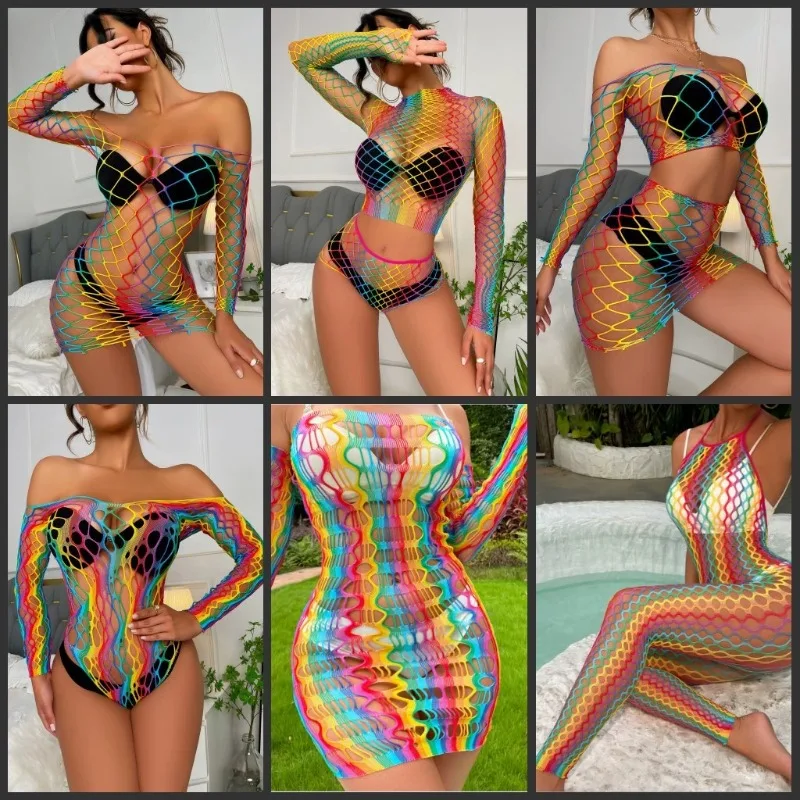 

Women's Mesh Bodysuit Fishnet Lingerie See Through Long Sleeves Bodystockings for Rave Party Nightclub Sexy Cover Up Costume