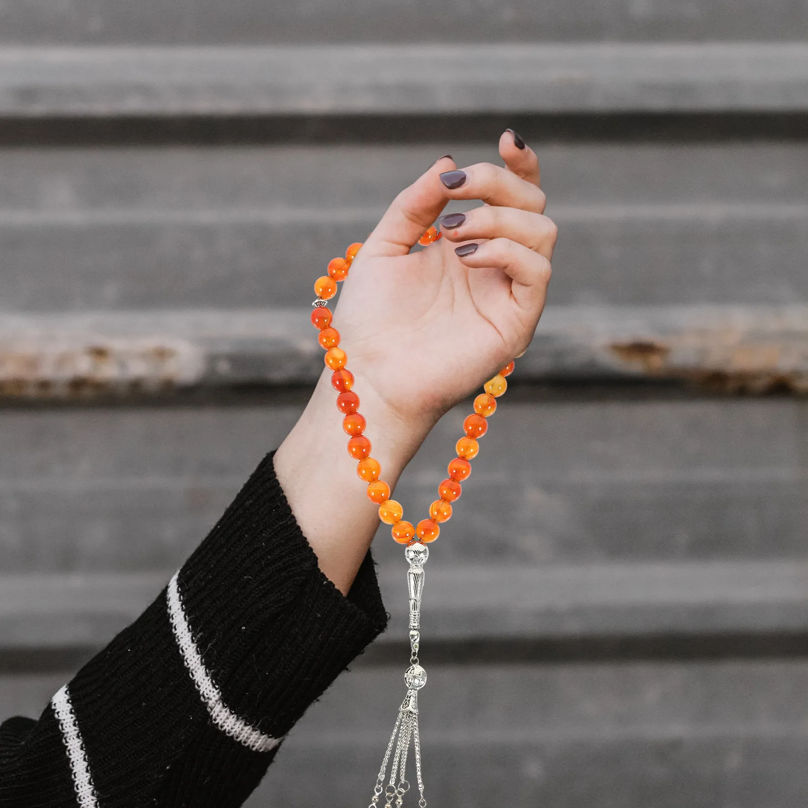 Bracciale con perline di agata Preghiera rotonda Preghiera con corniola Lega di perline Tasbih Bracciale Rosario Decor Festival musulmano Perline fai da te