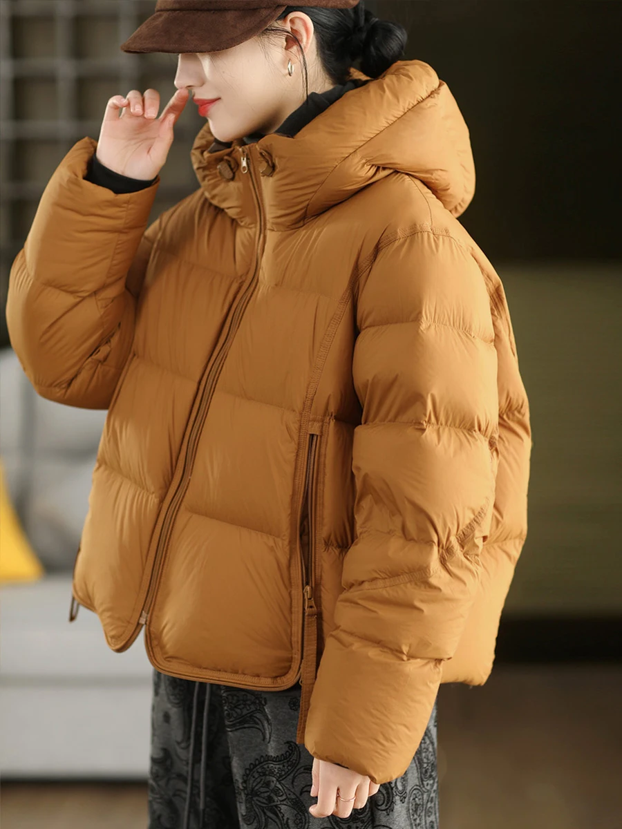 

Thiened 90 White Du down Hooded Jaet Winter Faion Dstring Loose Warmth Feeling Women's Casual Sle Padded Coat