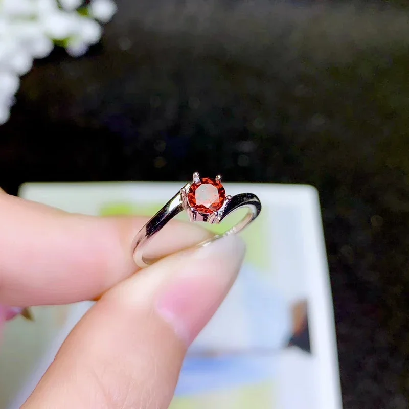 CoLife Jewelry Fashion Garnet Ring for Young Girl 5mm Naturak Wine Red Garnet Silver Ring 925 Silver Garnet Jewelry