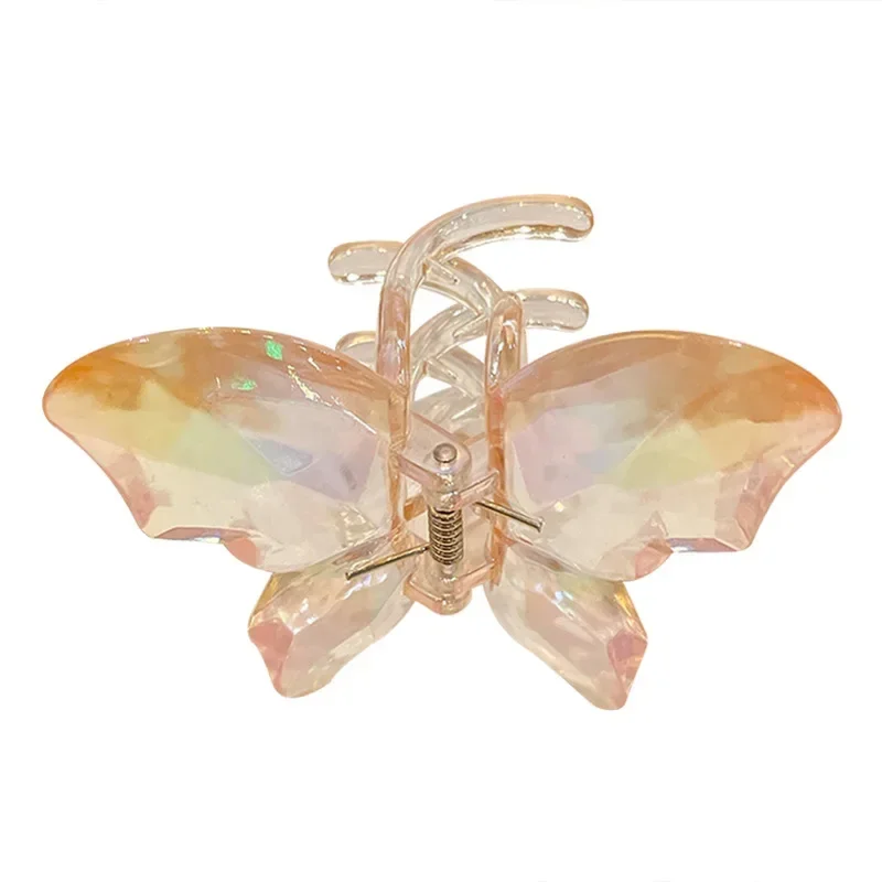 Pince à cheveux en cristal papillon pour filles, pince à tête arrière, grande pince requin transparente, épingles à cheveux sirène, accessoires de coiffure