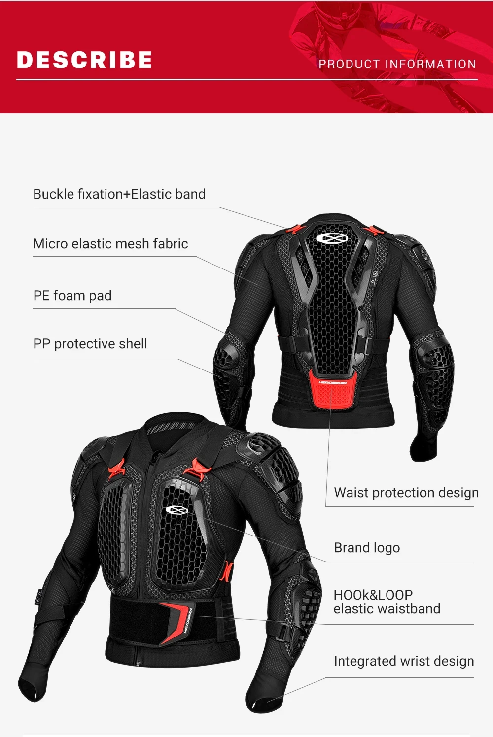 Offroad-Motorradrüstung mit Sturzschutz für Brust und Rücken, atmungsaktive und verschleißfeste Motorradjacke und -hose. – Detail 3